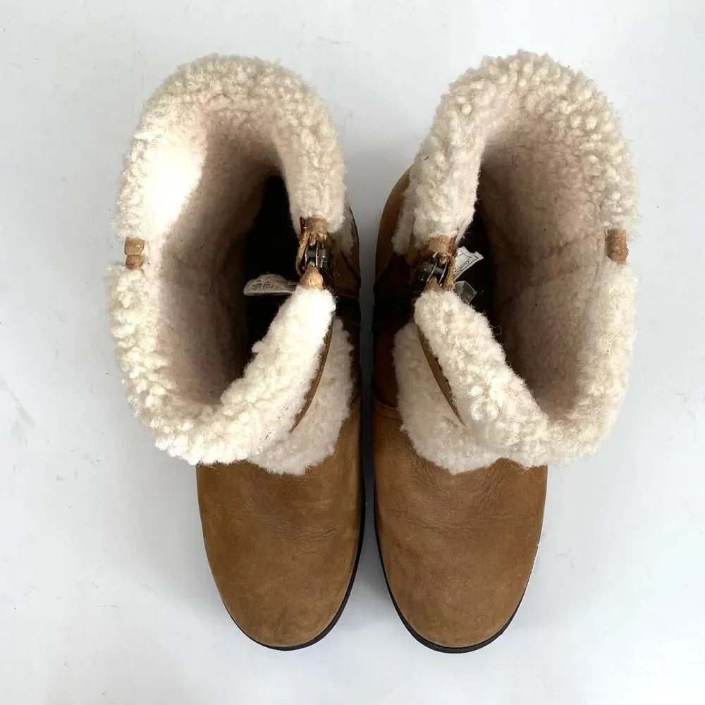 UGG Blayre II Boots Women's Tan Suede Cream Shearling Buckle Sz 9.5 Boho Western